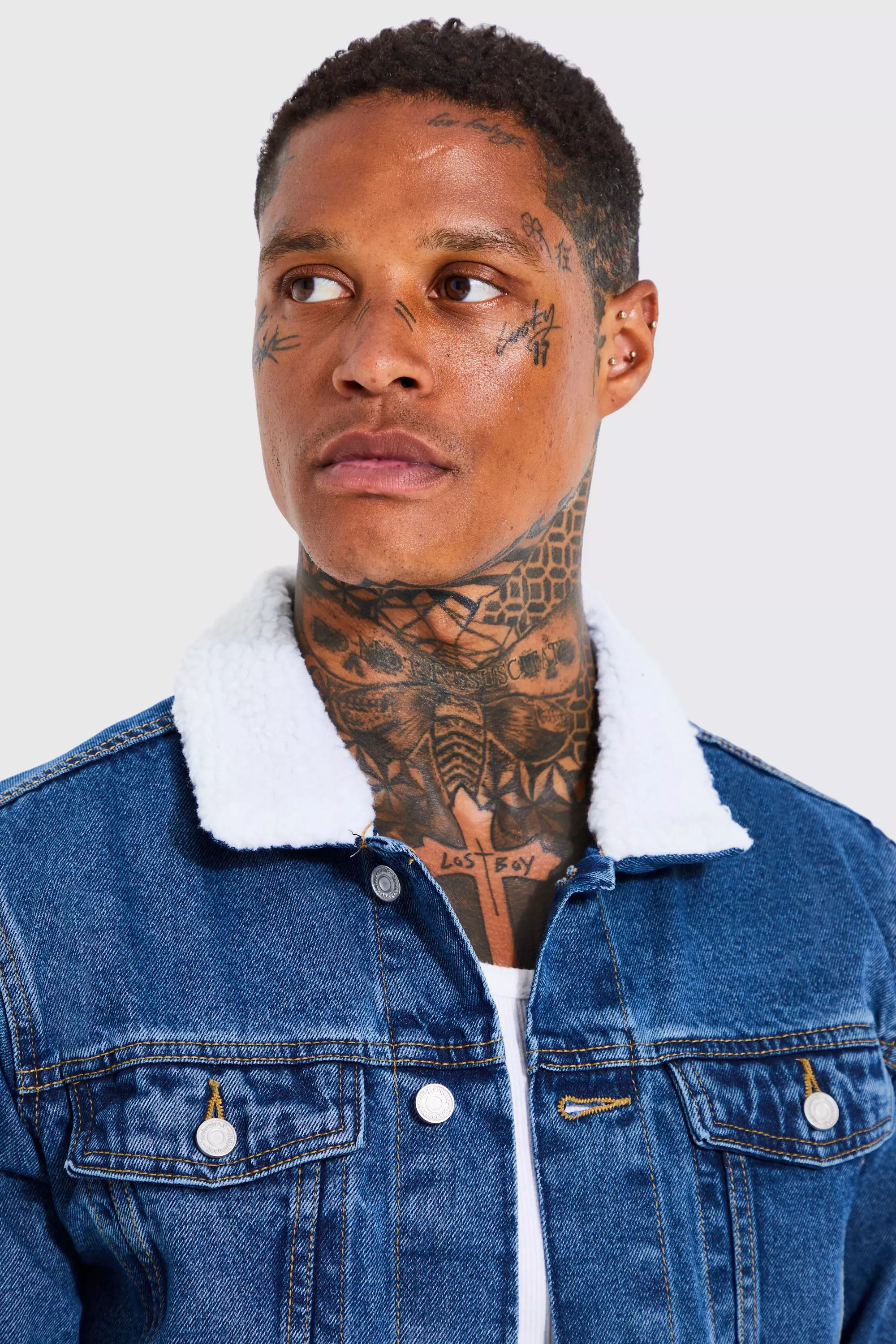 Borg collar regular denim jacket clearance